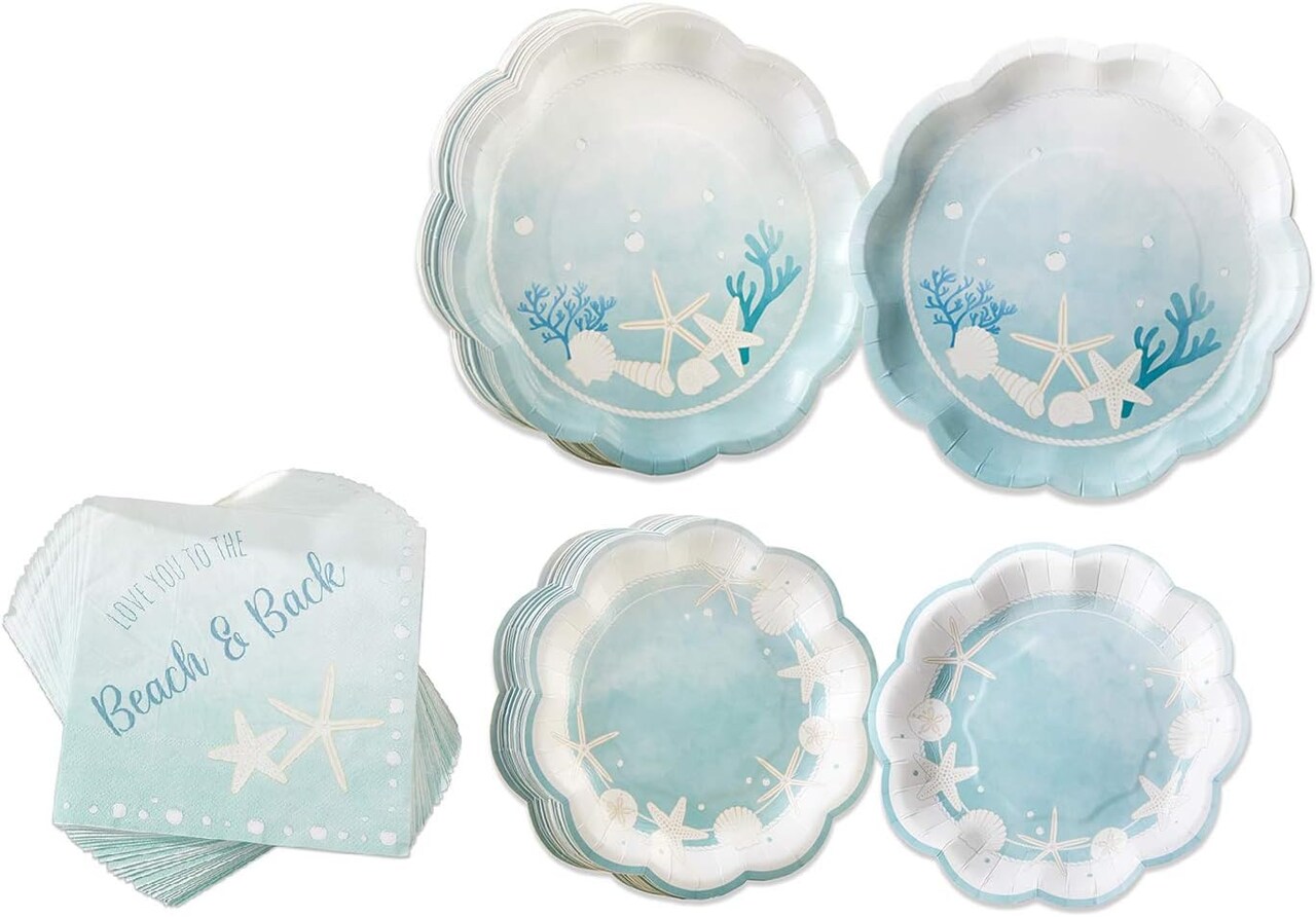 Beach Party Paper Plates Napkins, Kate Aspen 16pcs 7 inch & 16pcs 9 inch Heavy Duty Disposable Party Plates, 30pcs 6.5 inch Durable Paper Napkins for Birthday, Baby Shower, Wedding Party